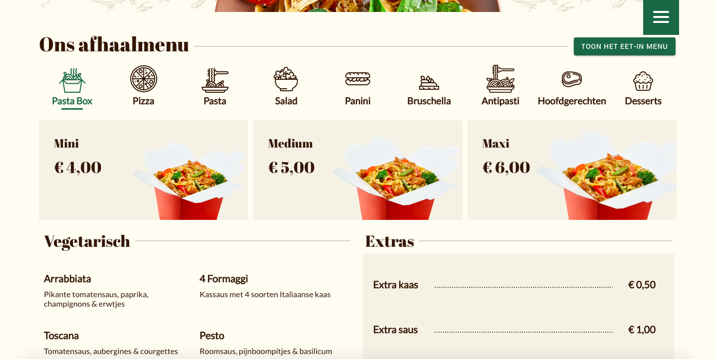 Restaurant website content section