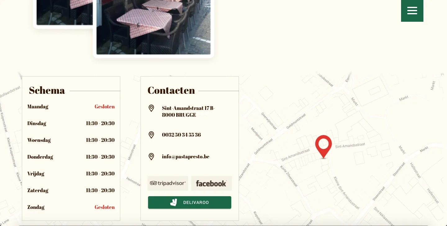 Angular restaurant website contact and map section