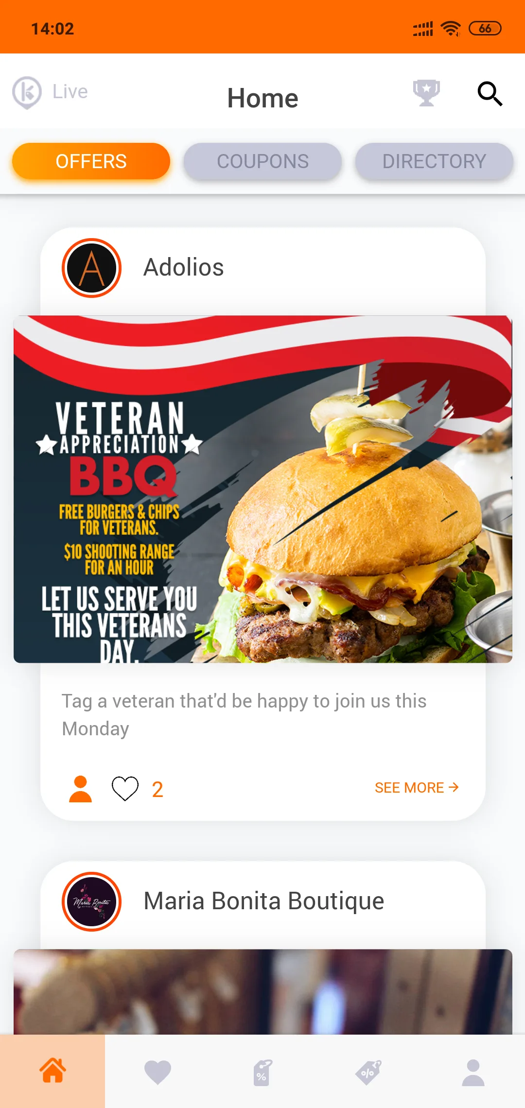 Click Offers mobile app screen