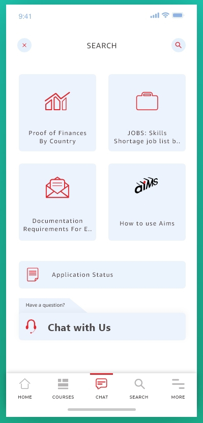 University mobile app academic screen
